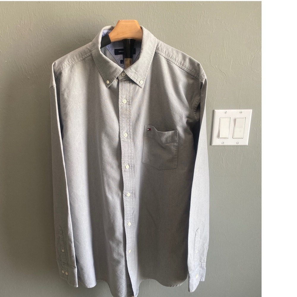 Tommy Hilfiger Mens XL Classic Fit Gray Oxford Button Down Shirt Long Sleeve 304